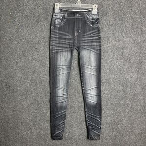 Unbranded Printed Jeggings Leggings S Faux Denim Distressed Black Stretch Real